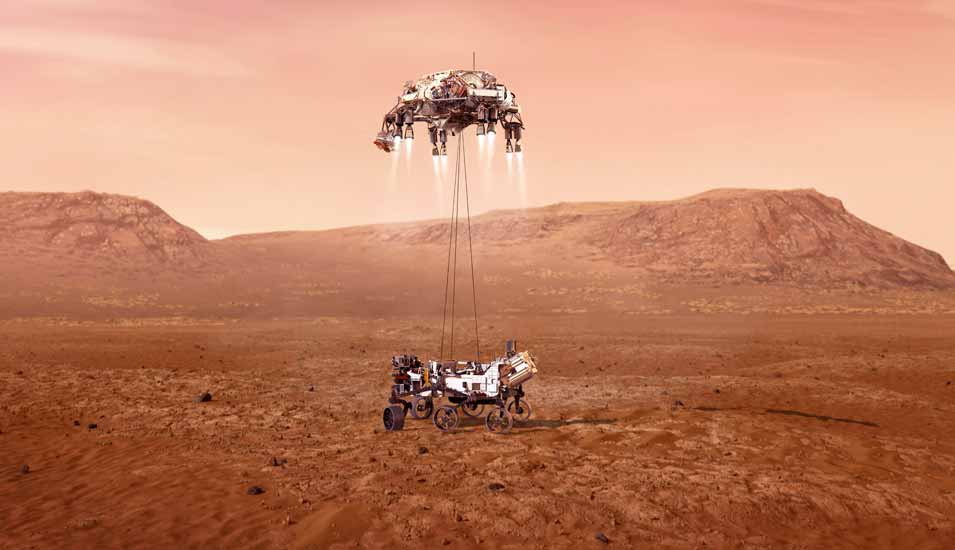 Illustration des Perseverance-Rovers der NASA, der sicher auf dem Mars landet