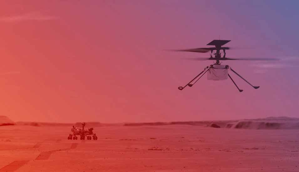 Illustration des Nasa-Helikopters "Ingenuity", der auf dem Mars fliegt.