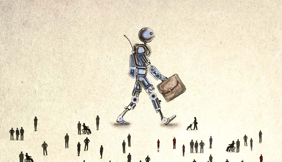 Illustration eines Roboters mit Aktentasche