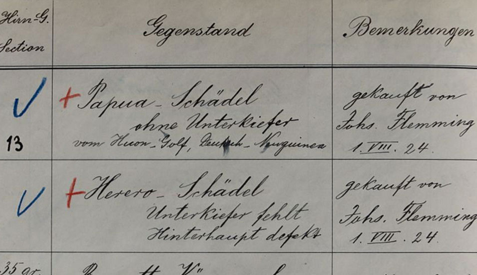 Liste aus dem Inventarbuch der neuropathologischen Sammlung Friedrichsberg.