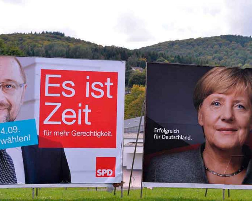 Wahlplakate von SPD und CDU für die Bundestagswahl 2017