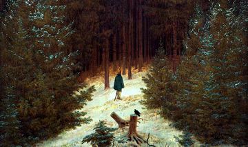 Gemälde eines Spaziergängers im Wald