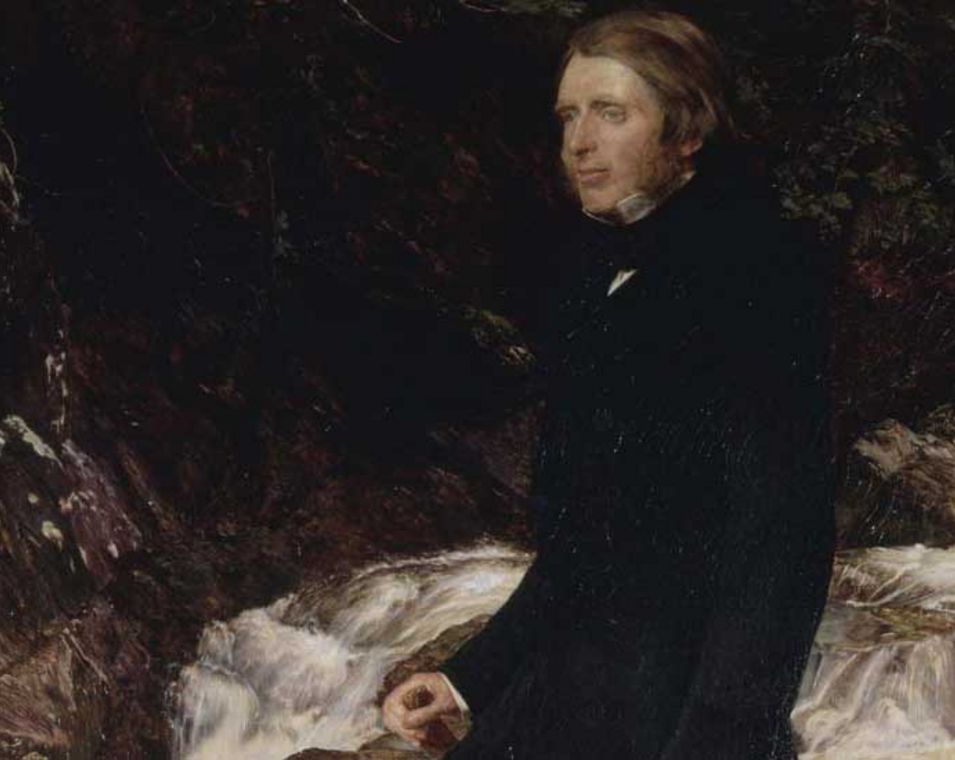 Gemälde mit Mann vor Wasserfall