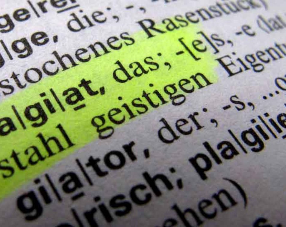 Auszug aus einem Wörterbuch, der Eintrag "Plagiat" ist gelb markiert.