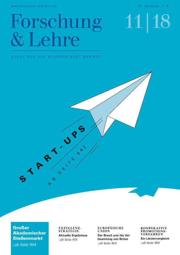 Das Titelbild der Ausgabe 11/18 von Forschung & Lehre zeigt einen Papierflieger vor türkisenem Hintergrund.