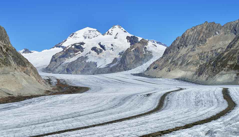 Das Foto zeigt den Aletschgletscher in den Alpen