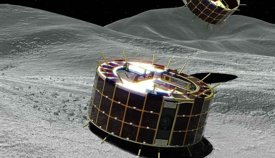Zwei Roboter auf der Oberfläche des Asteroiden "Ryugu"