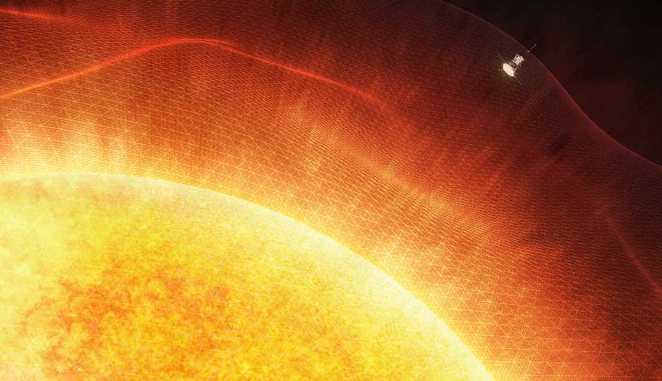 Illustration der Nasa-Sonde "Paker Solar Probe" vor der Sonne