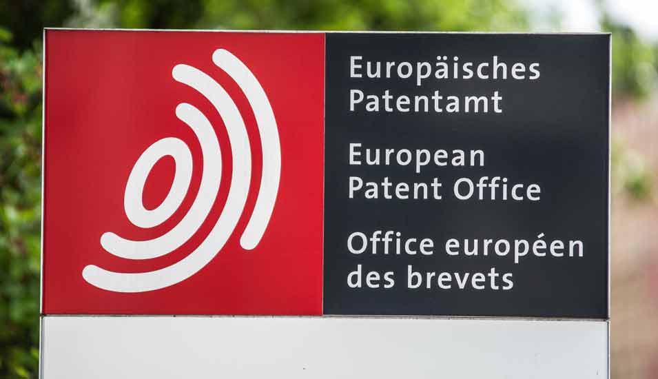 Schild des Europäischen Patentamts in München