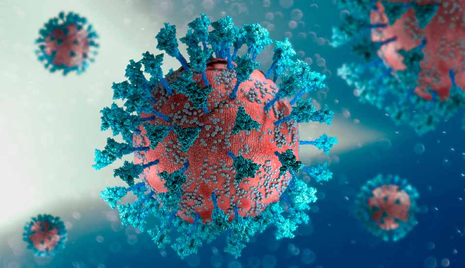 farbige 3D-Ansicht eines Coronavirus Sars-CoV-2