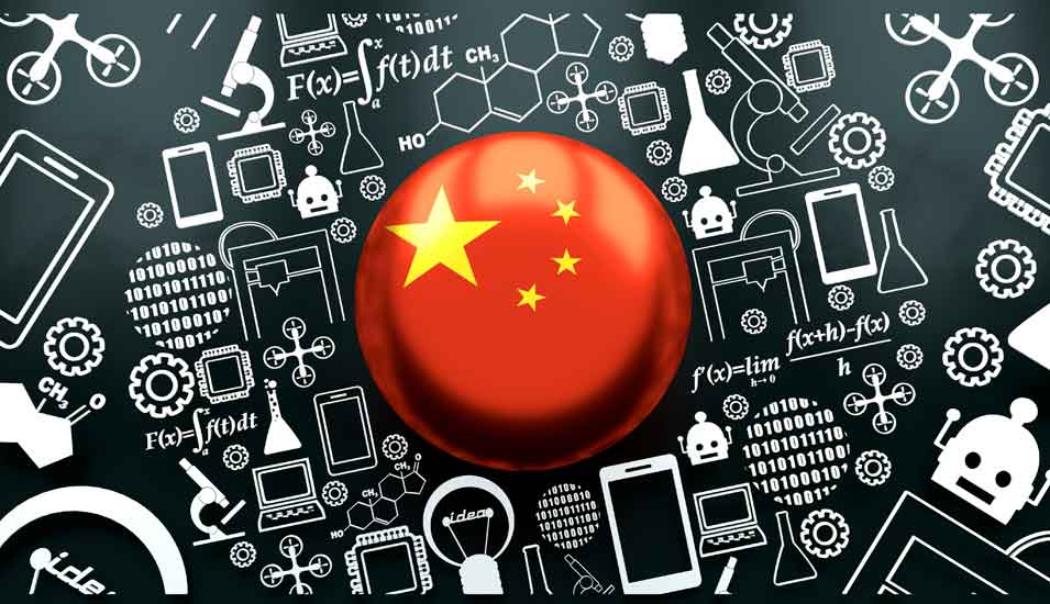 Symbolbild mit Icons für Innovation und Technologie und einer chinesischen Flagge