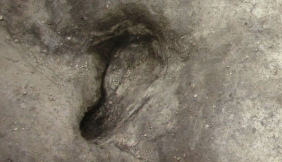 Potenzieller Homininen-Fußabdruck, der in Schöningen gefunden wurde.
