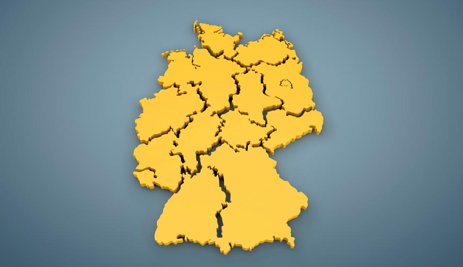 unbeschriftete Deutschlandkarte mit erkennbaren Umrissen der Bundesländer