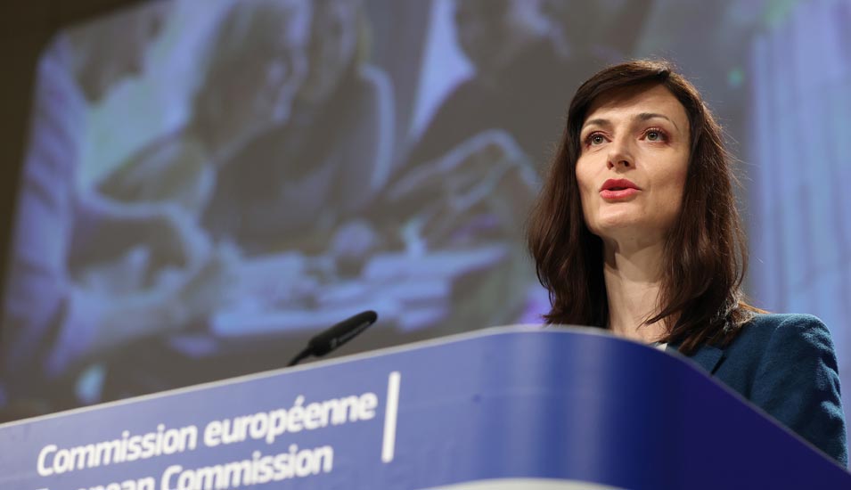 EU-Kommissarin Mariya Gabriel während der Pressekonferenz zum Start von Erasmus+ für die kommenden sieben Jahre