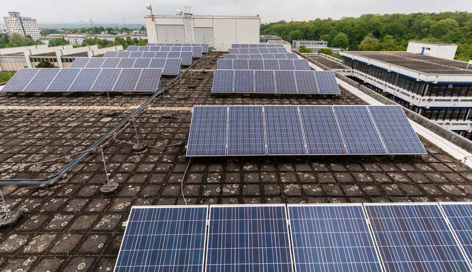 Eine Photovoltaik-Anlage steht auf dem Dach der Hochschule Ludwigsburg.