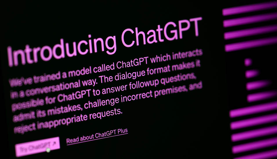 Ein Foto der Landing Page von OpenAIs textgenerierender Methode der künstlichen Intelligenz namens  ChatGPT 