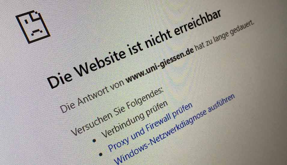 Fehlermeldung beim Versuch, die Webseite der Uni Gießen aufzurufen