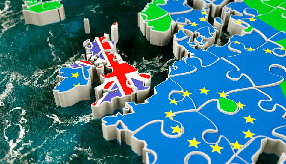 Puzzle der EU und Großbritanniens, das den Brexit illustriert.