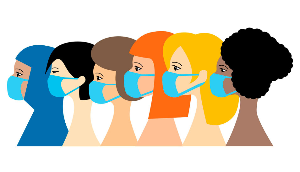Illustration: Sechs Frauenköpfe im Profil, alle kommen aus unterschiedlichen Regionen der Welt, eine Frau trägt ein Kopftuch.