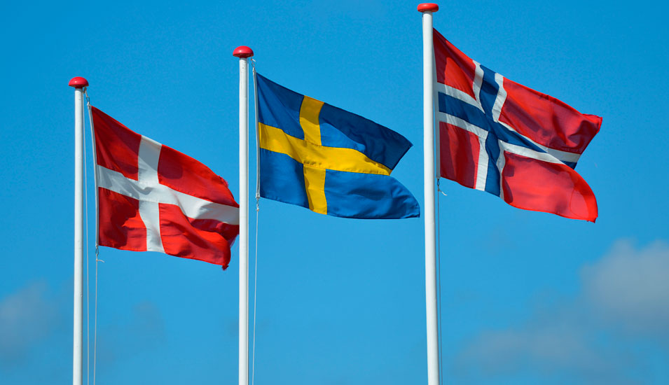Flaggen der Länder Dänemark, Schweden, Norwegen