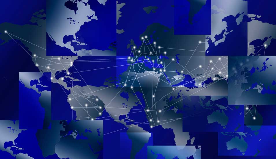 Symbolbild für internationale Verbindungen, abstrakte Weltkarte