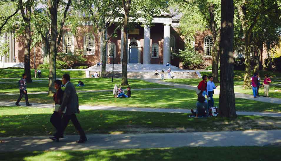 Das Foto zeigt einen Teil des Parks an der Harvard University in den USA