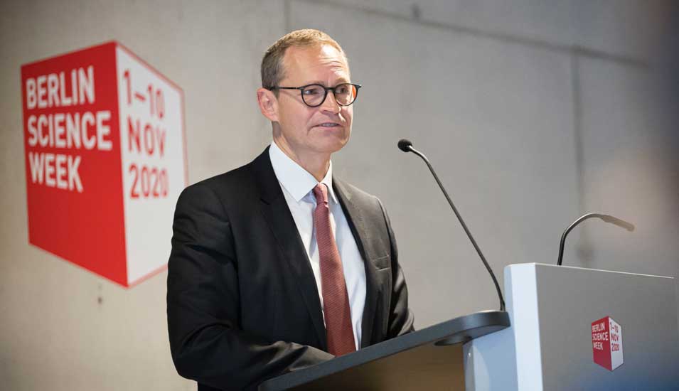 Der Regierende Bürgermeister von Berlin, Michael Müller, auf der diesjährigen digitalen Neuauflage der Berlin Science Week.