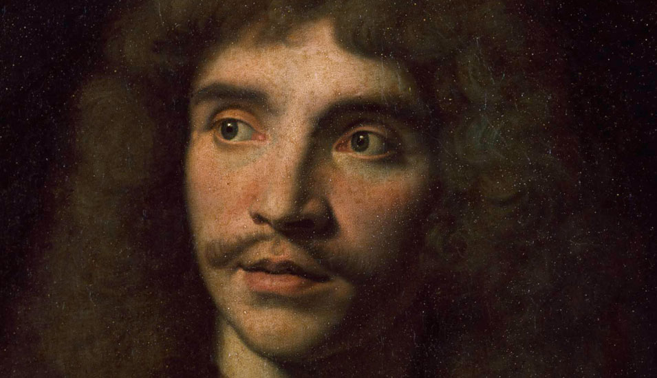 Portraitgemälde von Molière Jean-Baptiste Mauzaisse (1784-1844), der ein Gemäldes von Pierre Mignard (1612-1695) kopierte.. 
