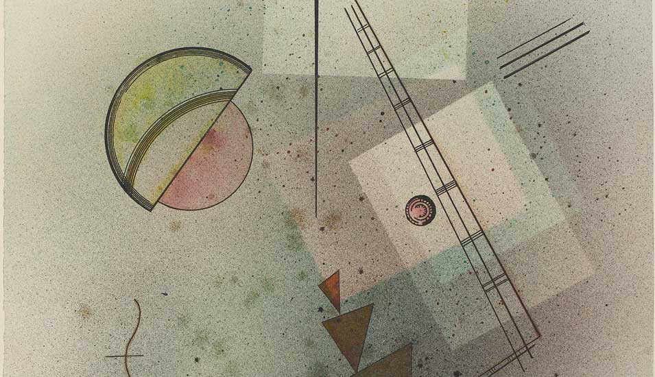 Kunstwerk von Wassily Kandinsky mit graphischen Formen, es hat den Titel "Grüner Duft" (1929).