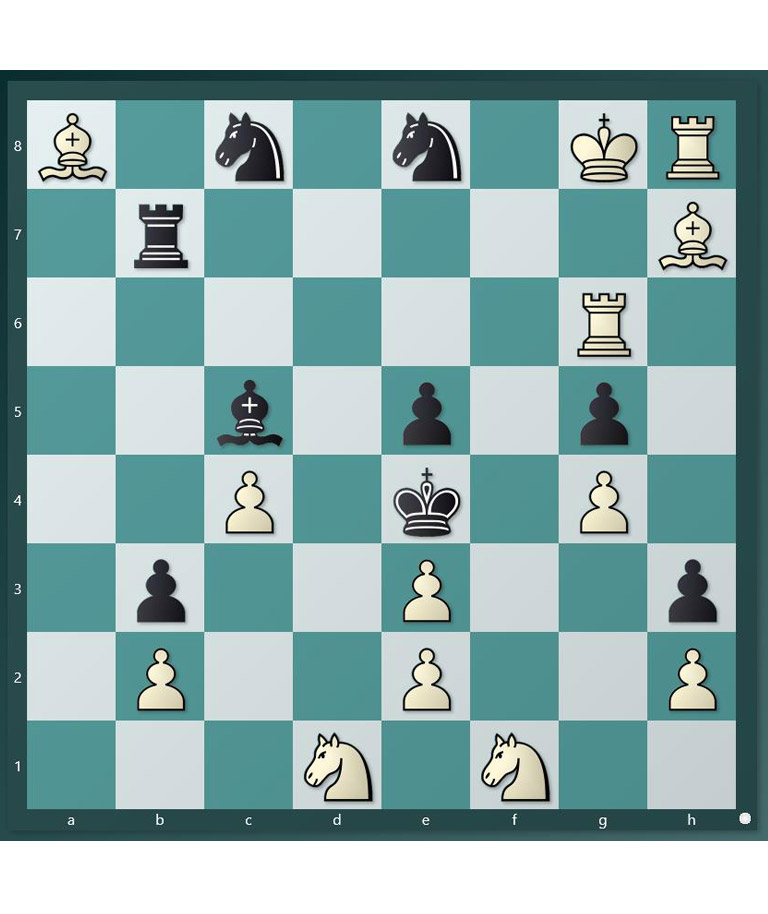 Bild eines Schachfeldes, das ein Schachproblem von Karl Fabel abbildet